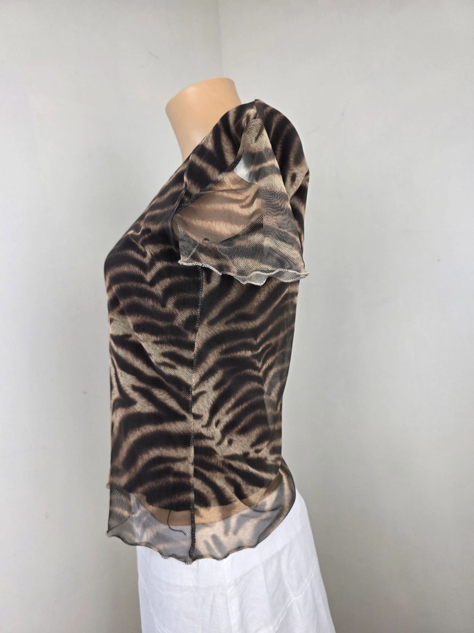 Tiger zebra print mesh top 🍒vintage y2k 2000's made in France🍒size 36/38 – photo 3